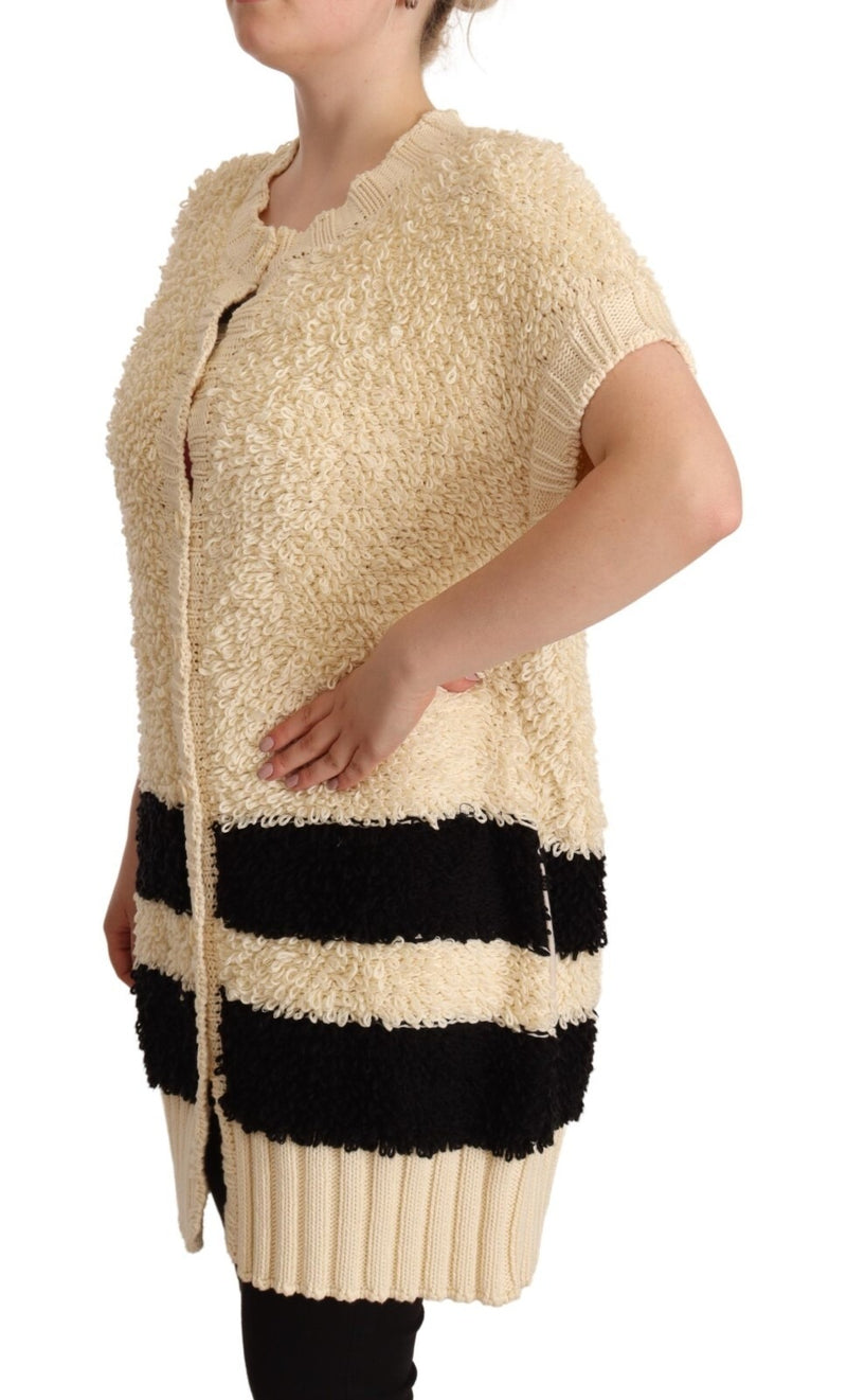 Philosophy Cardigan Beige et Noir à Manches Courtes avec Boutons