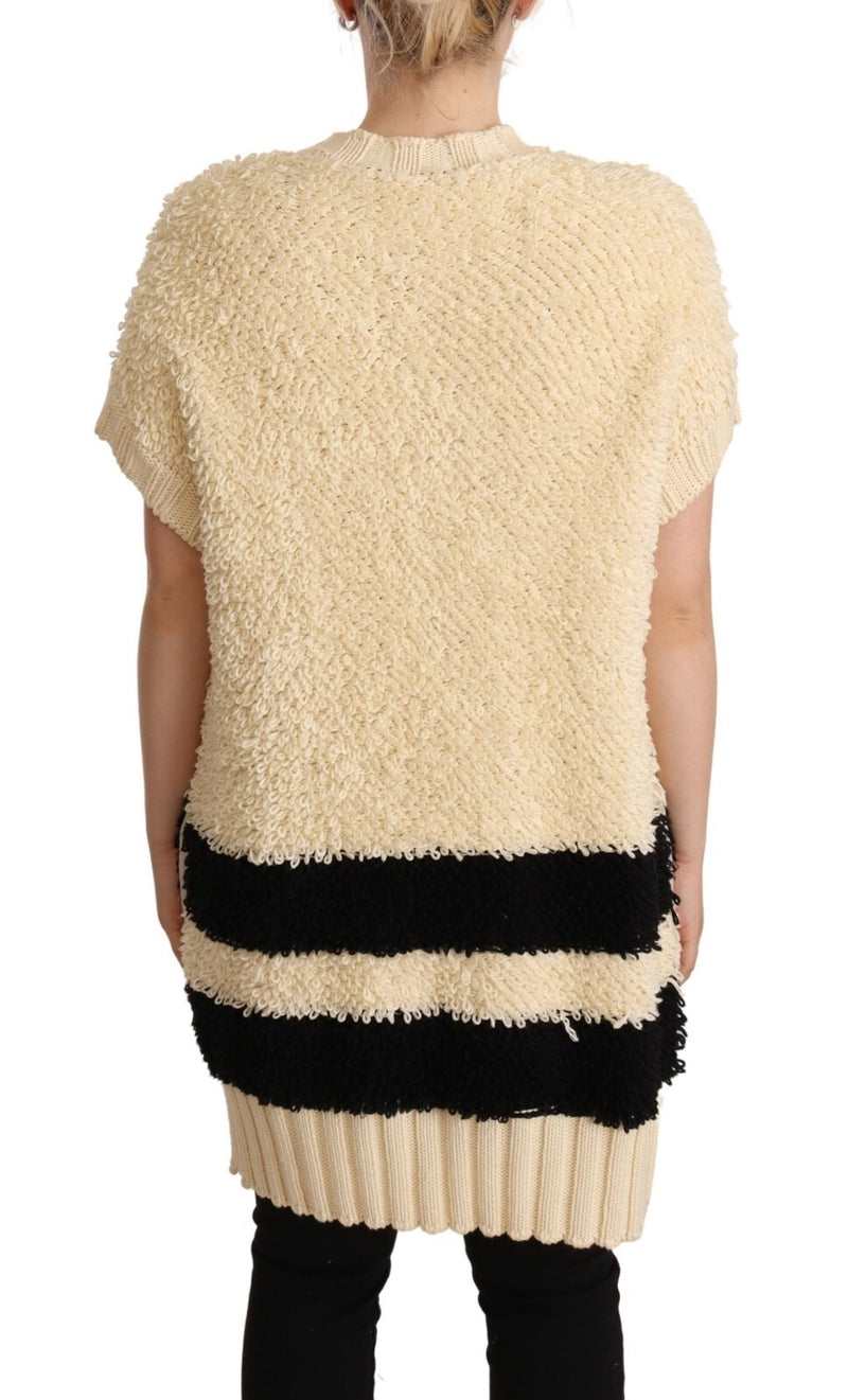 Philosophy Cardigan Beige et Noir à Manches Courtes avec Boutons