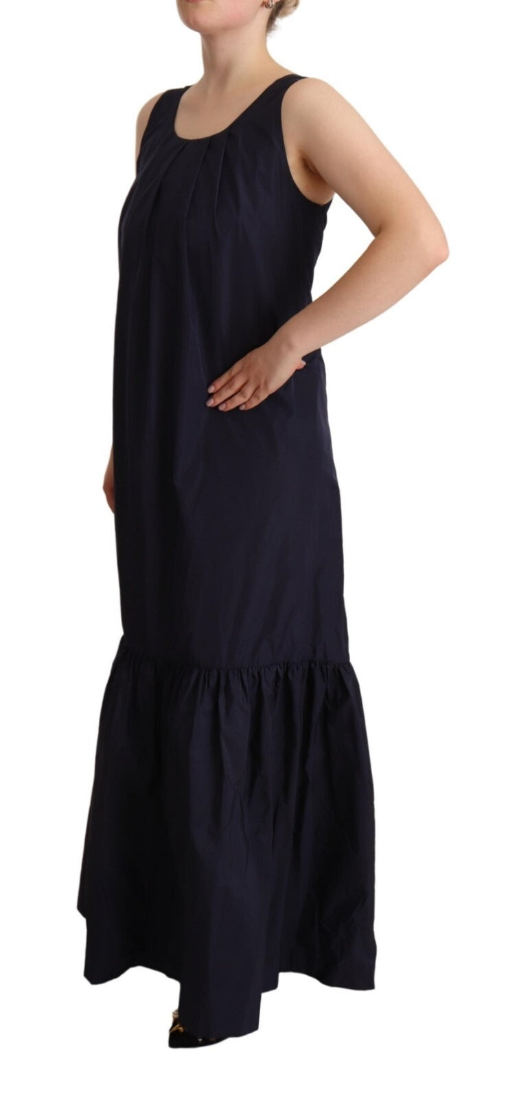 P.A.R.O.S.H. Robe Longue Sans Manches Bleu Marine Silhouette Sirène