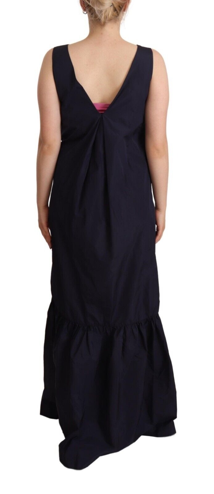 P.A.R.O.S.H. Robe Longue Sans Manches Bleu Marine Silhouette Sirène