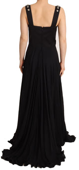 Fausto Puglisi Silk Black Studded Sleeveless A-line Max Dress
