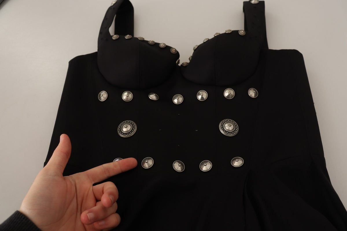 Fausto Puglisi Silk Black Studded Sleeveless A-line Max Dress