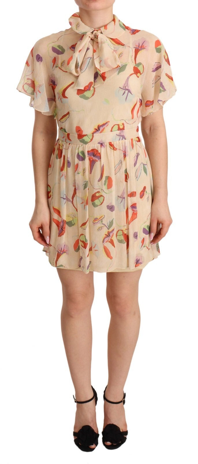 Red Valentino Beige Ascot Collar Aline Mini Dress - IT40