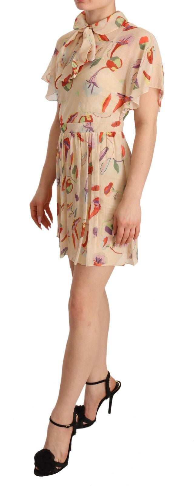 Red Valentino Beige Ascot Collar Aline Mini Dress - IT40