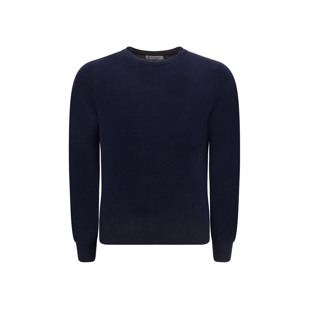 Pull en Laine Fleece Bleu Brunello Cucinelli