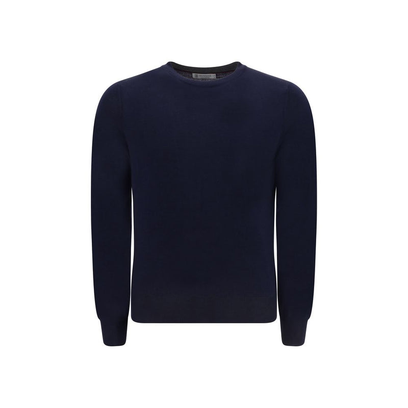 Pull en Laine Fleece Bleu Brunello Cucinelli