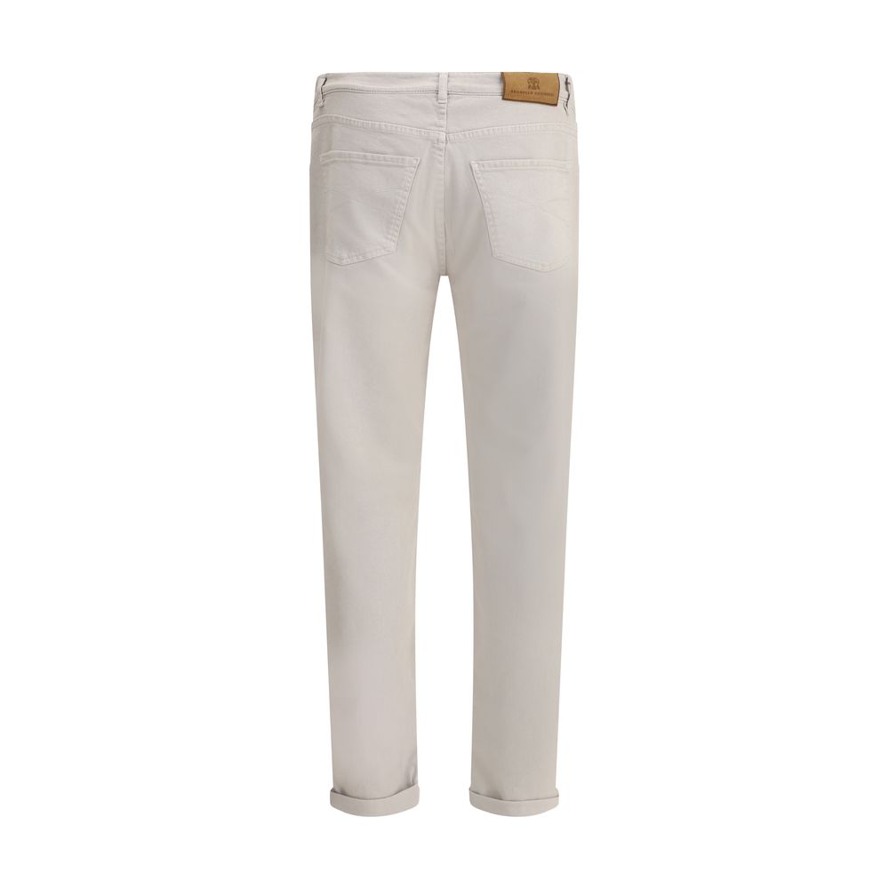Brunello Cucinelli Jeans Denim Beige en Coton pour Homme
