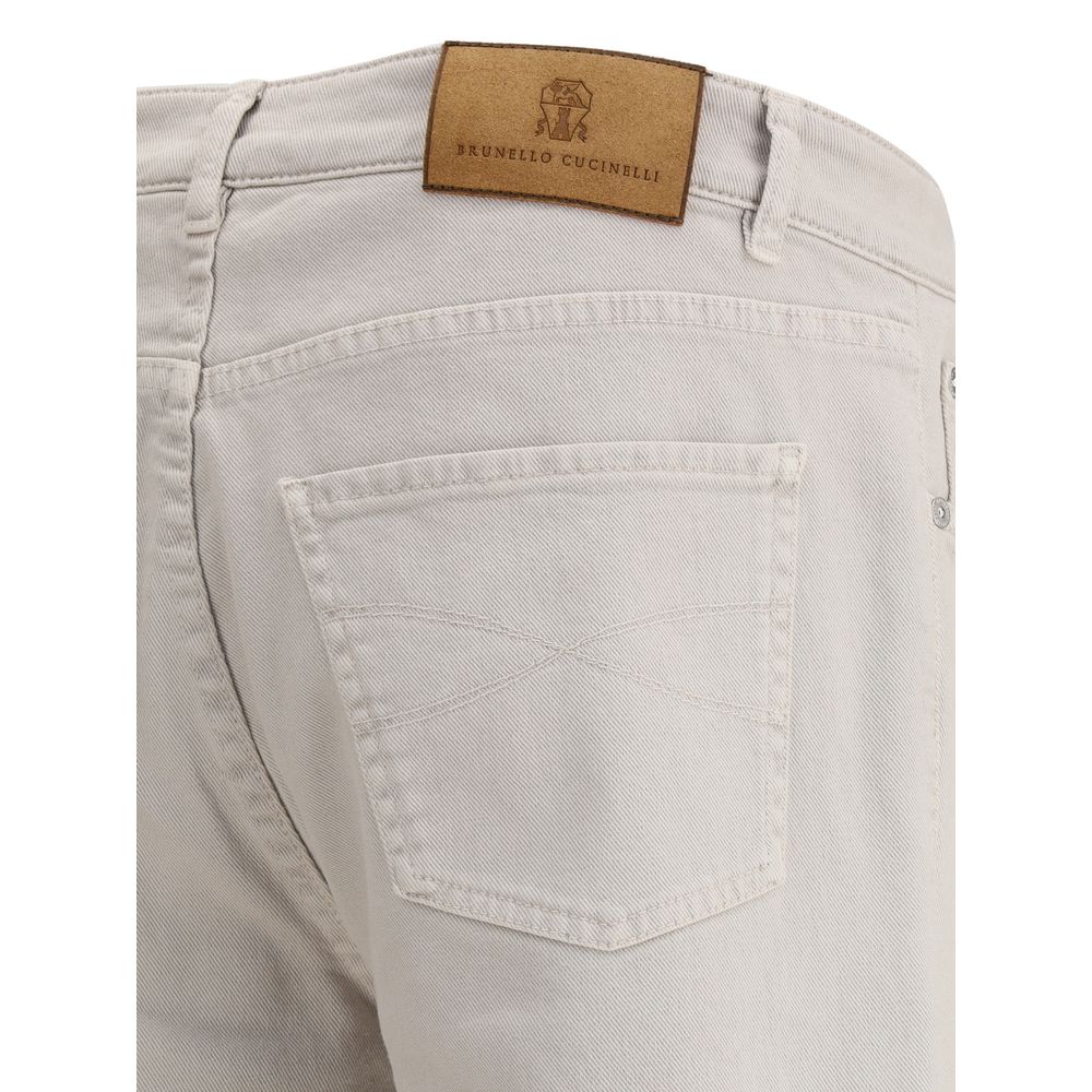 Brunello Cucinelli Jeans Denim Beige en Coton pour Homme