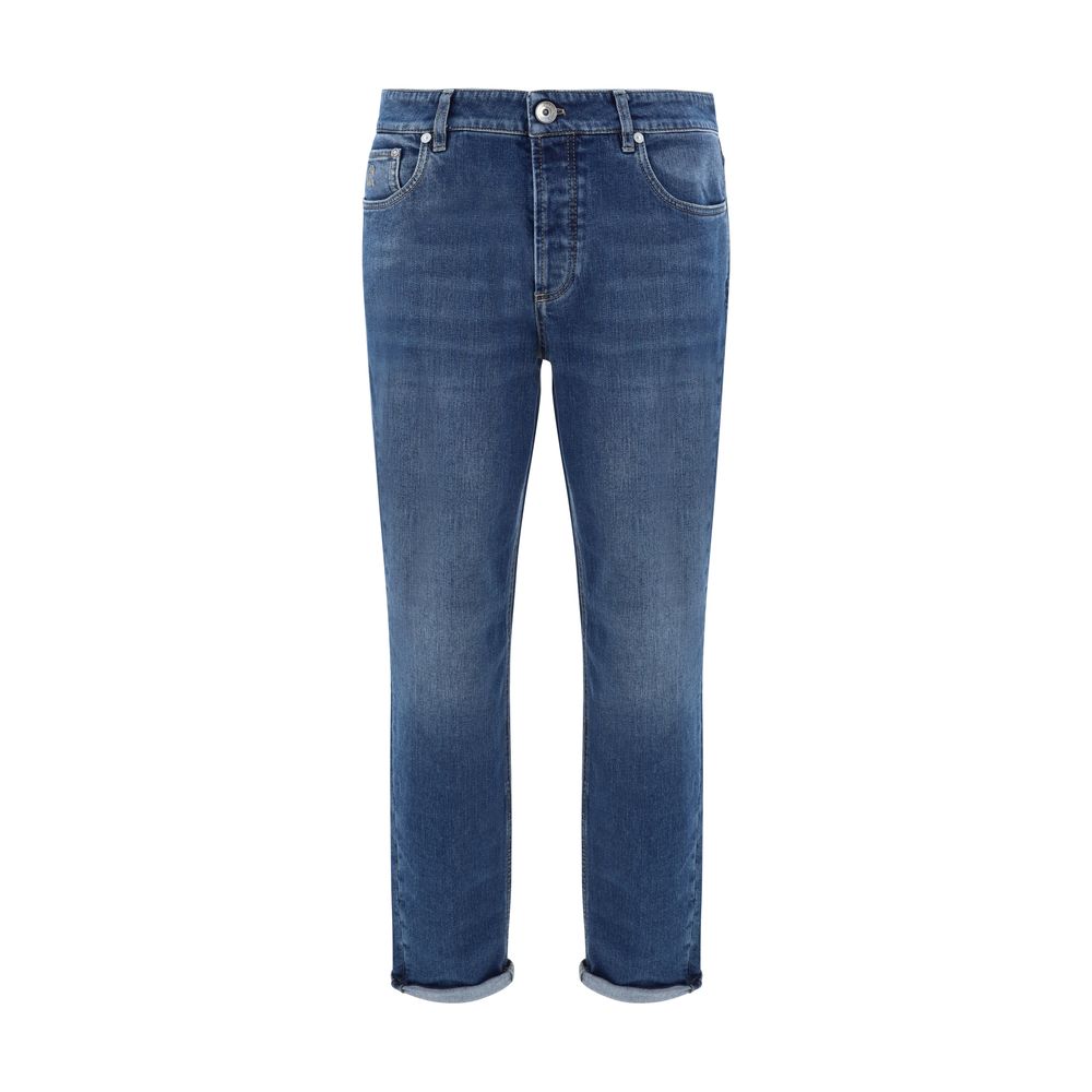 Brunello Cucinelli Jeans en Coton Bleu à Jambe Droite