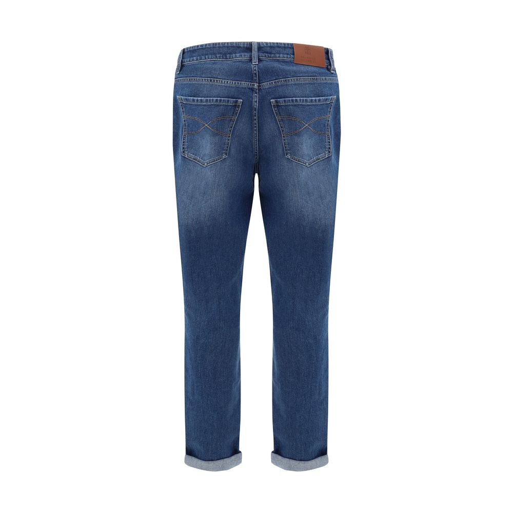 Brunello Cucinelli Jeans en Coton Bleu à Jambe Droite