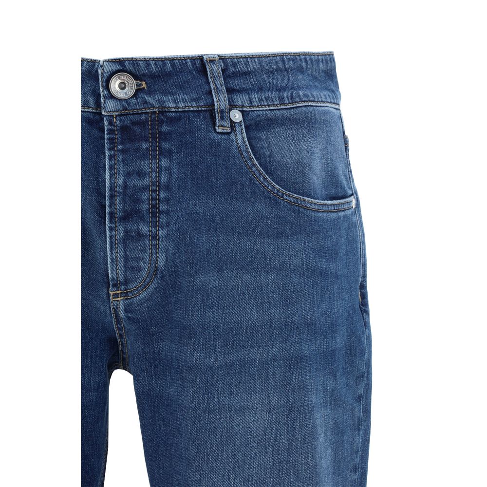 Brunello Cucinelli Jeans en Coton Bleu à Jambe Droite