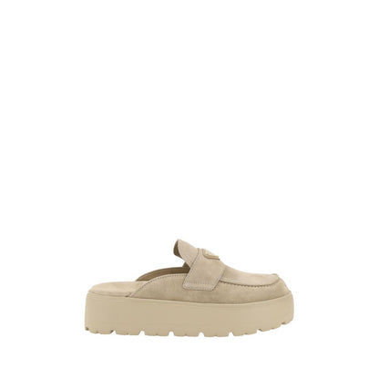 Mocassins à plateforme en caoutchouc beige Prada