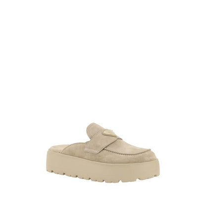Mocassins à plateforme en caoutchouc beige Prada