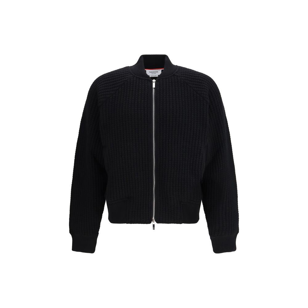 Thom Browne Black Wool Bomber Jacket - Oversized Fit