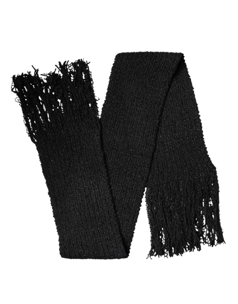 Dolce & Gabbana Black Cashmere Knit Shawl with Fringes