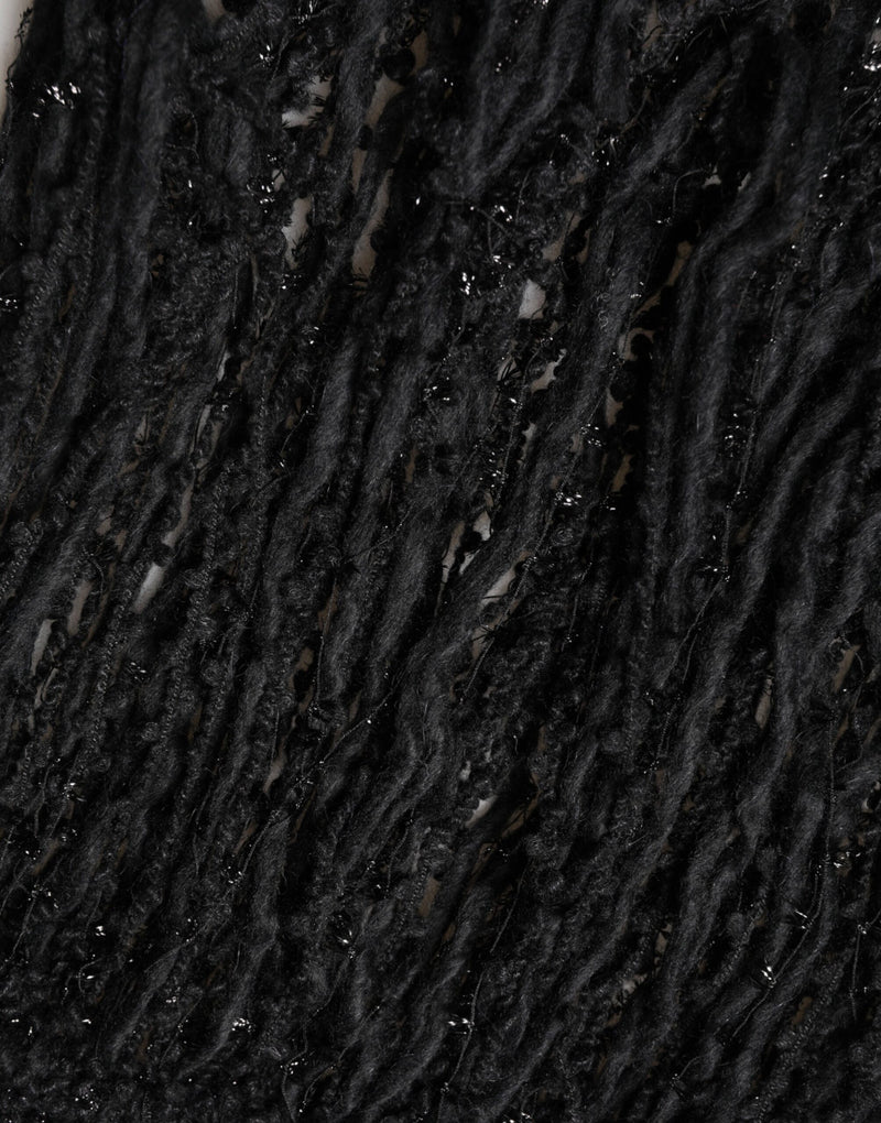 Dolce & Gabbana Black Cashmere Knit Shawl with Fringes