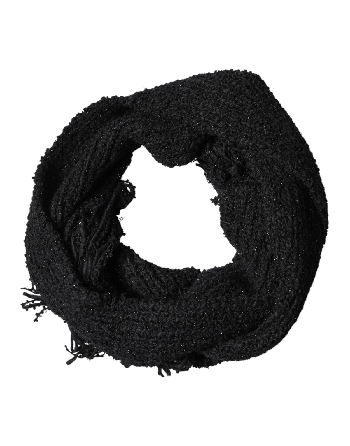 Dolce & Gabbana Black Cashmere Knit Shawl with Fringes