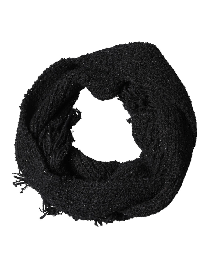 Dolce & Gabbana Black Cashmere Knit Shawl with Fringes