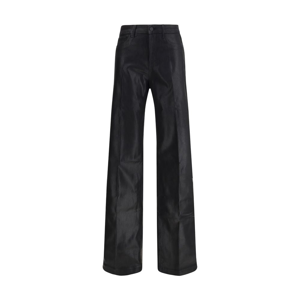 L'Agence Black Cotton Casual Pants - Clayton Coated Wide Leg