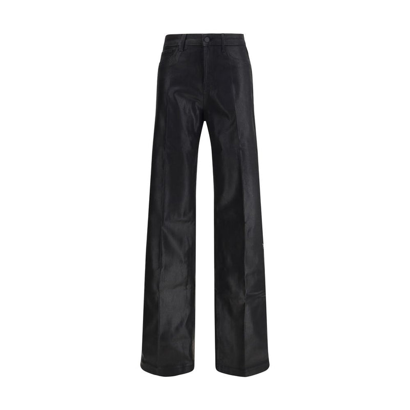 L'Agence Black Cotton Casual Pants - Clayton Coated Wide Leg