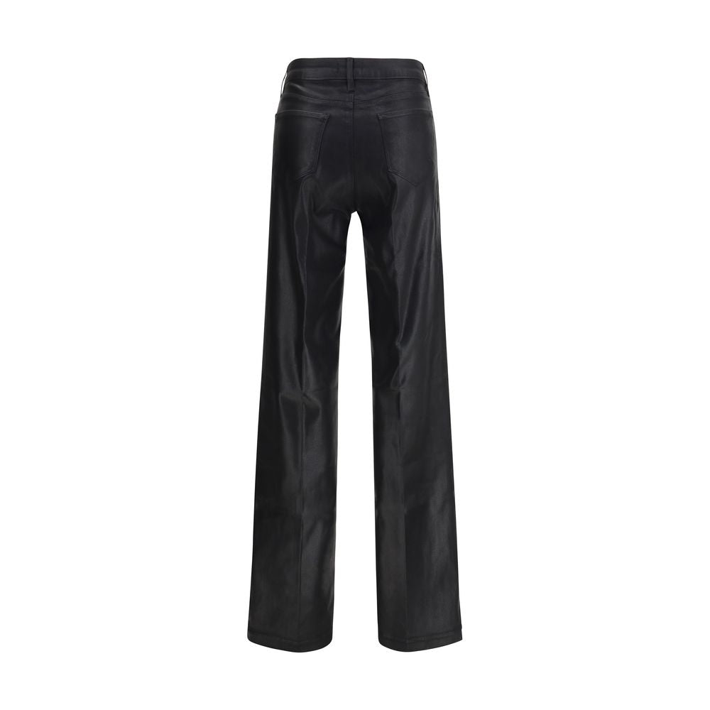L'Agence Black Cotton Casual Pants - Clayton Coated Wide Leg