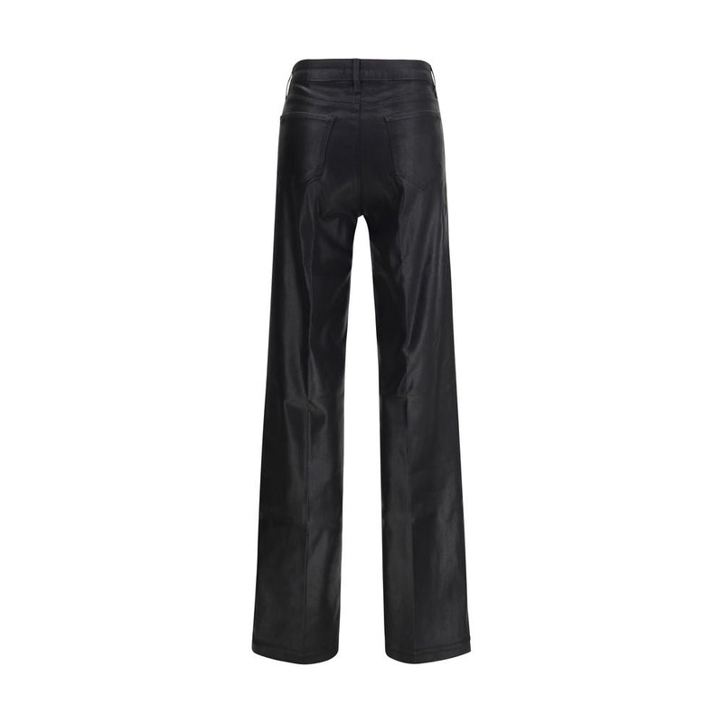 L'Agence Black Cotton Casual Pants - Clayton Coated Wide Leg