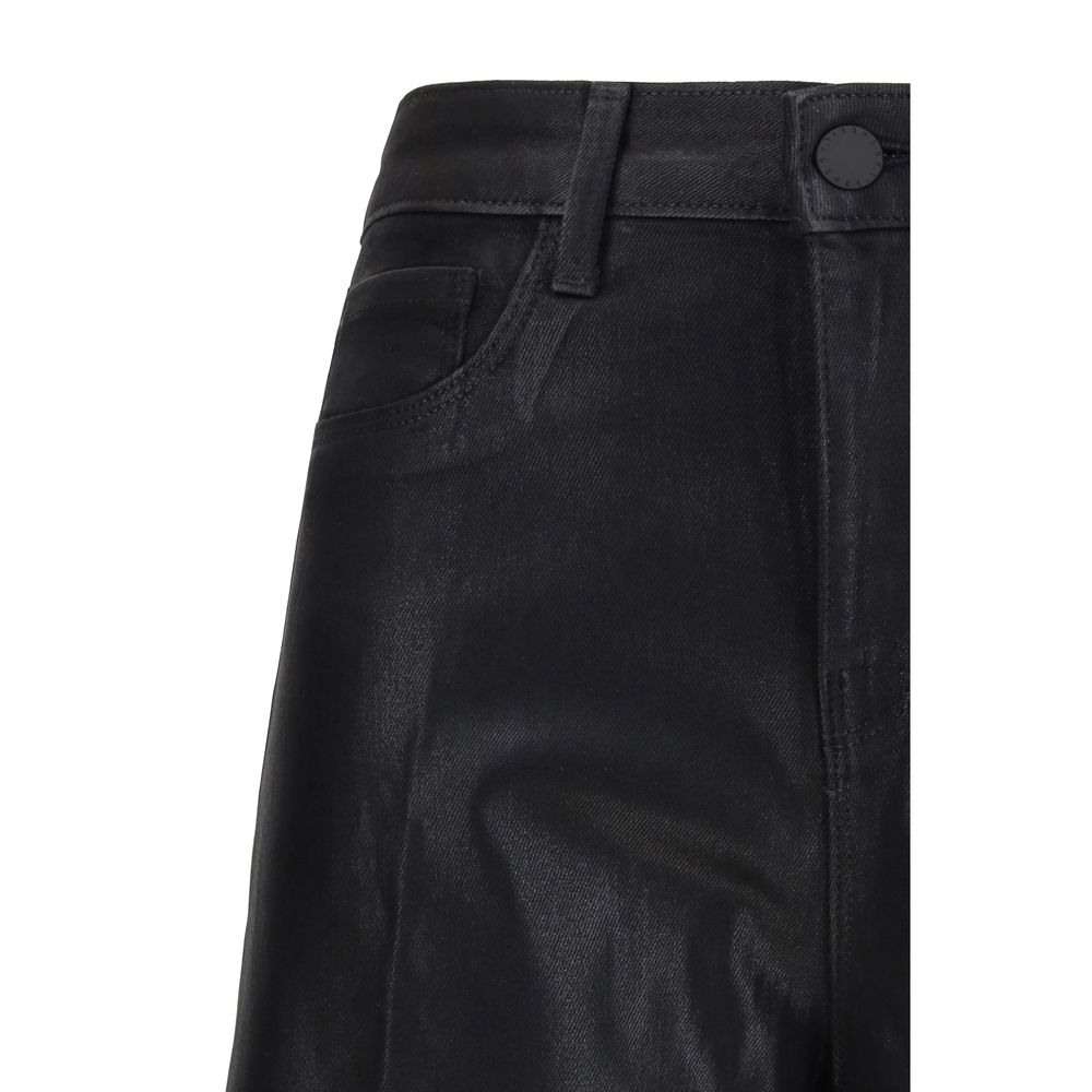 L'Agence Black Cotton Casual Pants - Clayton Coated Wide Leg