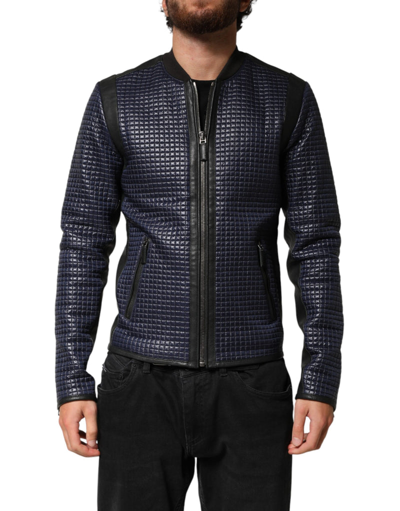 Dolce &amp; Gabbana Veste bomber homme en nylon bleu à fermeture éclair intégrale