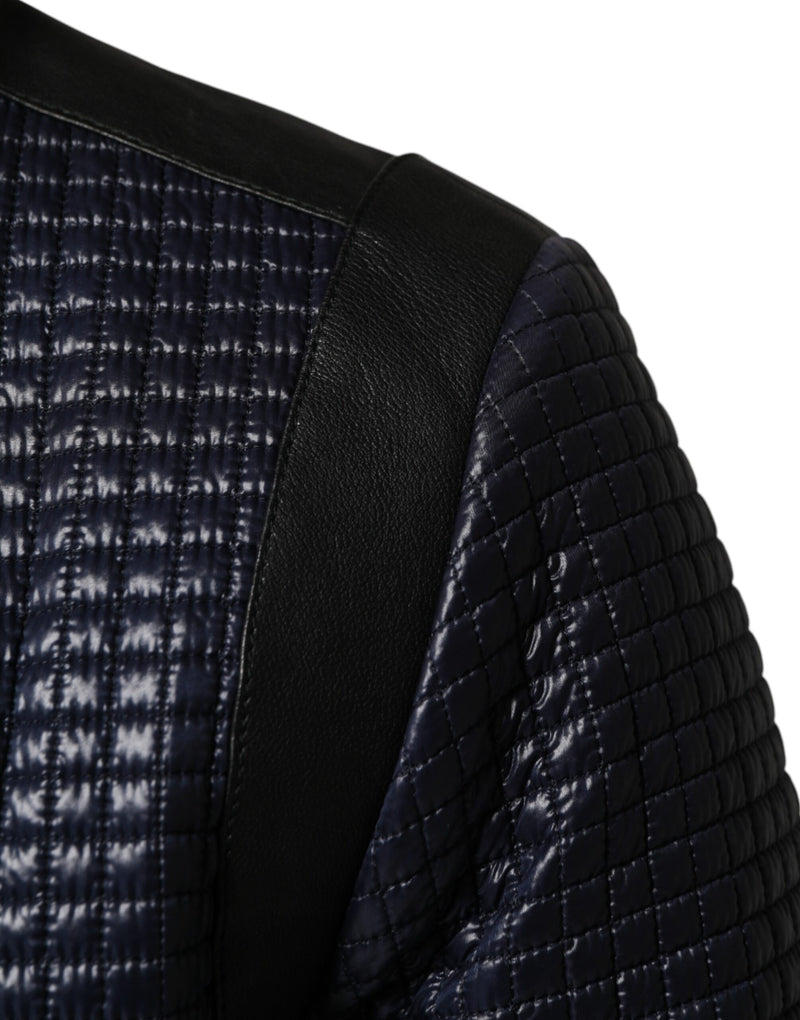 Dolce &amp; Gabbana Veste bomber homme en nylon bleu à fermeture éclair intégrale