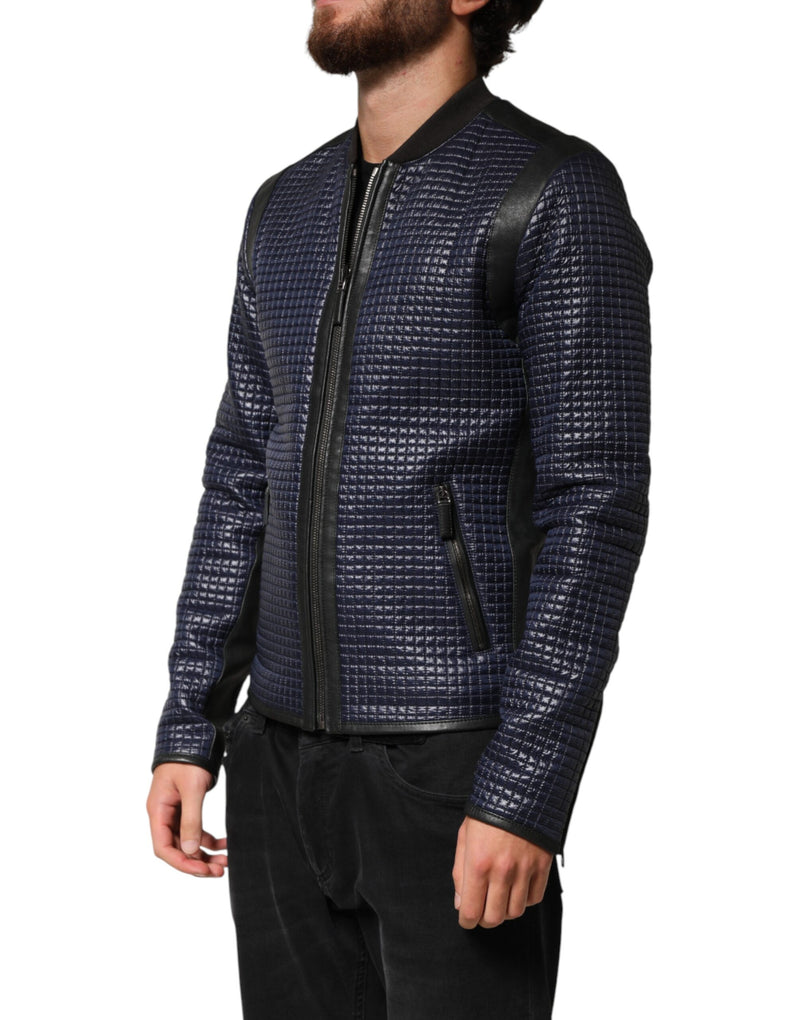 Dolce &amp; Gabbana Veste bomber homme en nylon bleu à fermeture éclair intégrale
