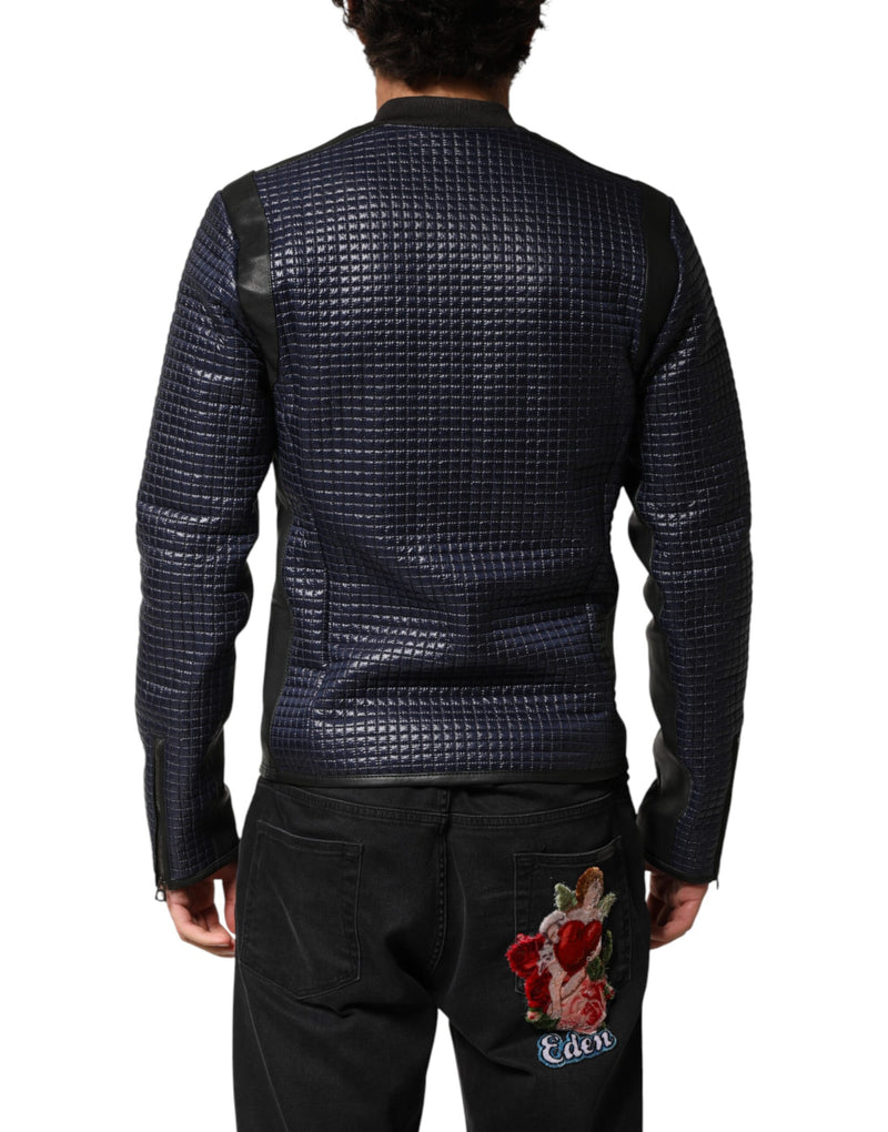 Dolce &amp; Gabbana Veste bomber homme en nylon bleu à fermeture éclair intégrale