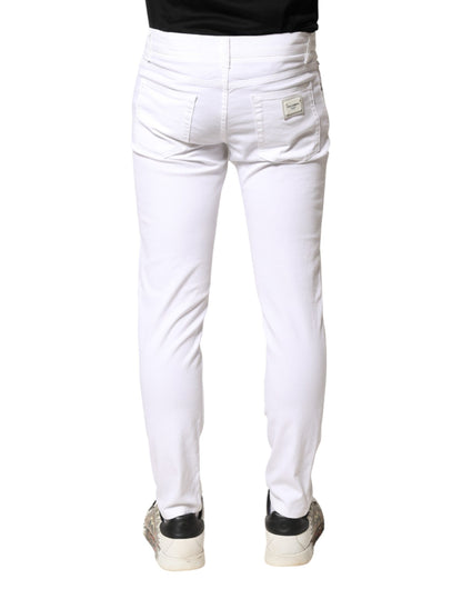 Dolce &amp; Gabbana Witte Katoenen Stretch Skinny Denim Herenjeans