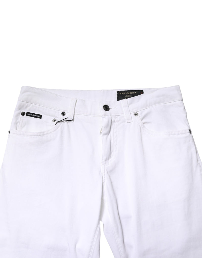 Dolce & Gabbana White Cotton Stretch Skinny Denim Men Jeans
