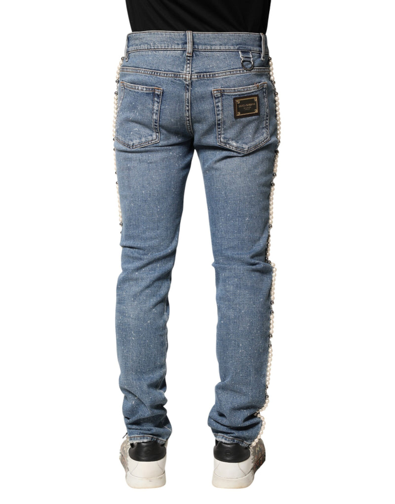 Jean skinny en coton bleu orné Dolce &amp; Gabbana