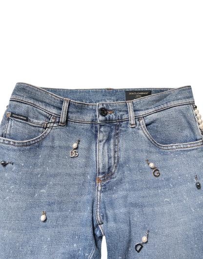 Jean skinny en coton bleu orné Dolce &amp; Gabbana