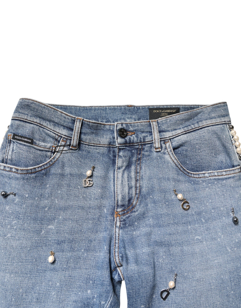 Jean skinny en coton bleu orné Dolce &amp; Gabbana