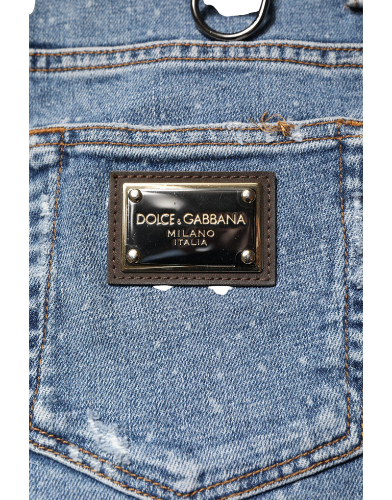 Jean skinny en coton bleu orné Dolce &amp; Gabbana