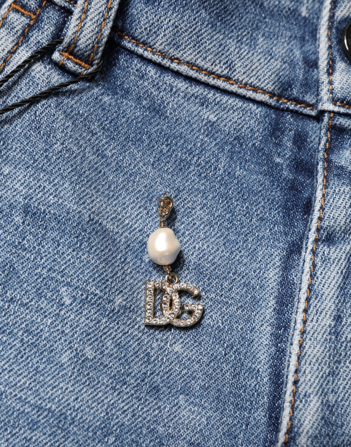 Jean skinny en coton bleu orné Dolce &amp; Gabbana