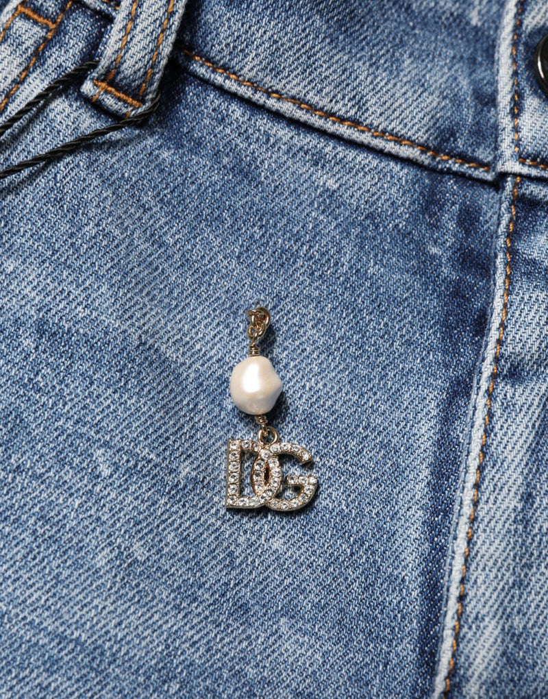 Jean skinny en coton bleu orné Dolce &amp; Gabbana