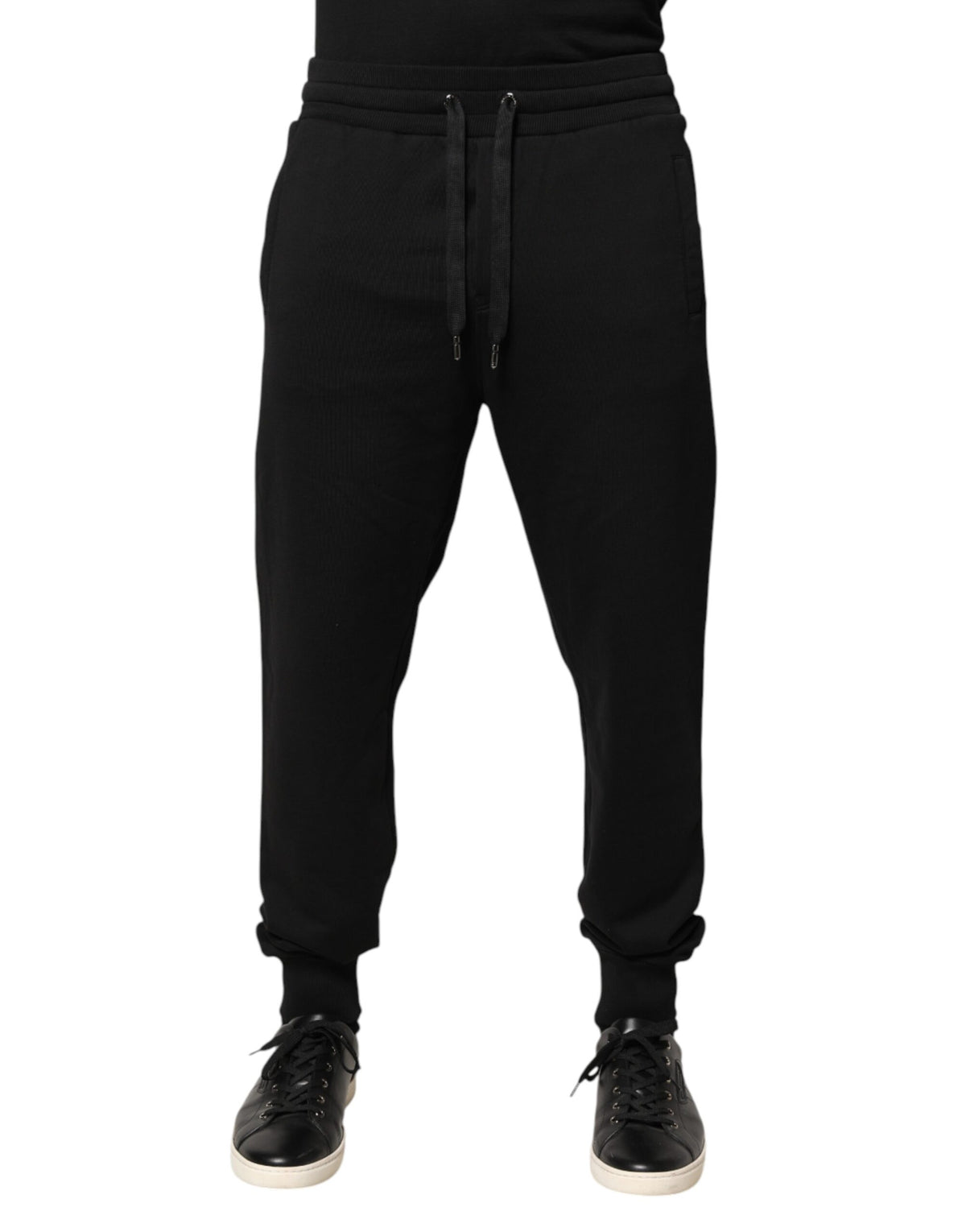 Pantalon de jogging Dolce &amp; Gabbana en coton noir, taille mi-haute