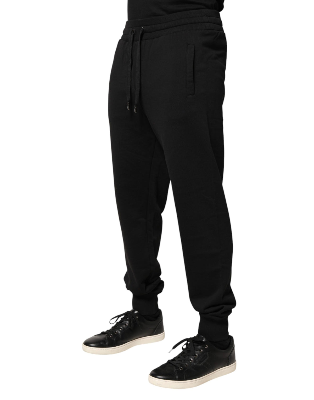 Pantalon de jogging Dolce &amp; Gabbana en coton noir, taille mi-haute