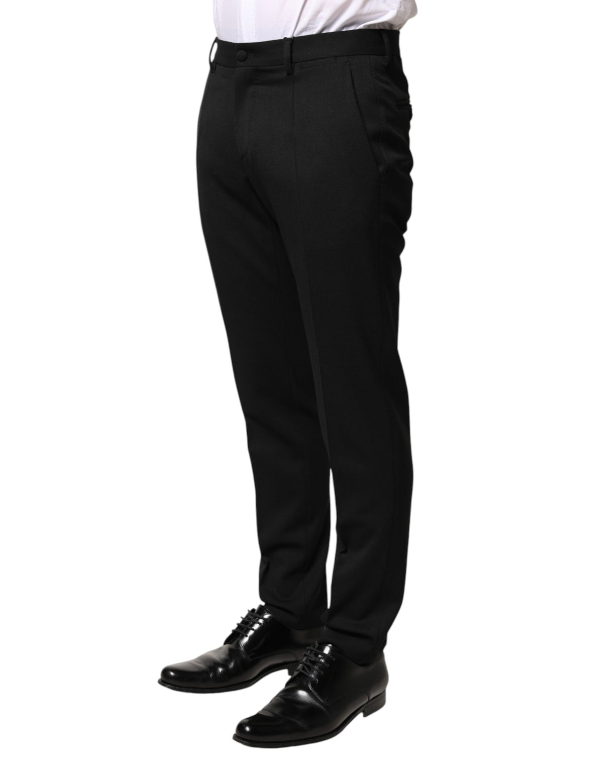Pantalon habillé Dolce &amp; Gabbana en laine noire, taille mi-haute, pour homme.