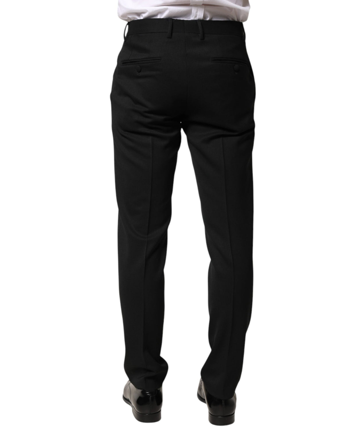 Pantalon habillé Dolce &amp; Gabbana en laine noire, taille mi-haute, pour homme.