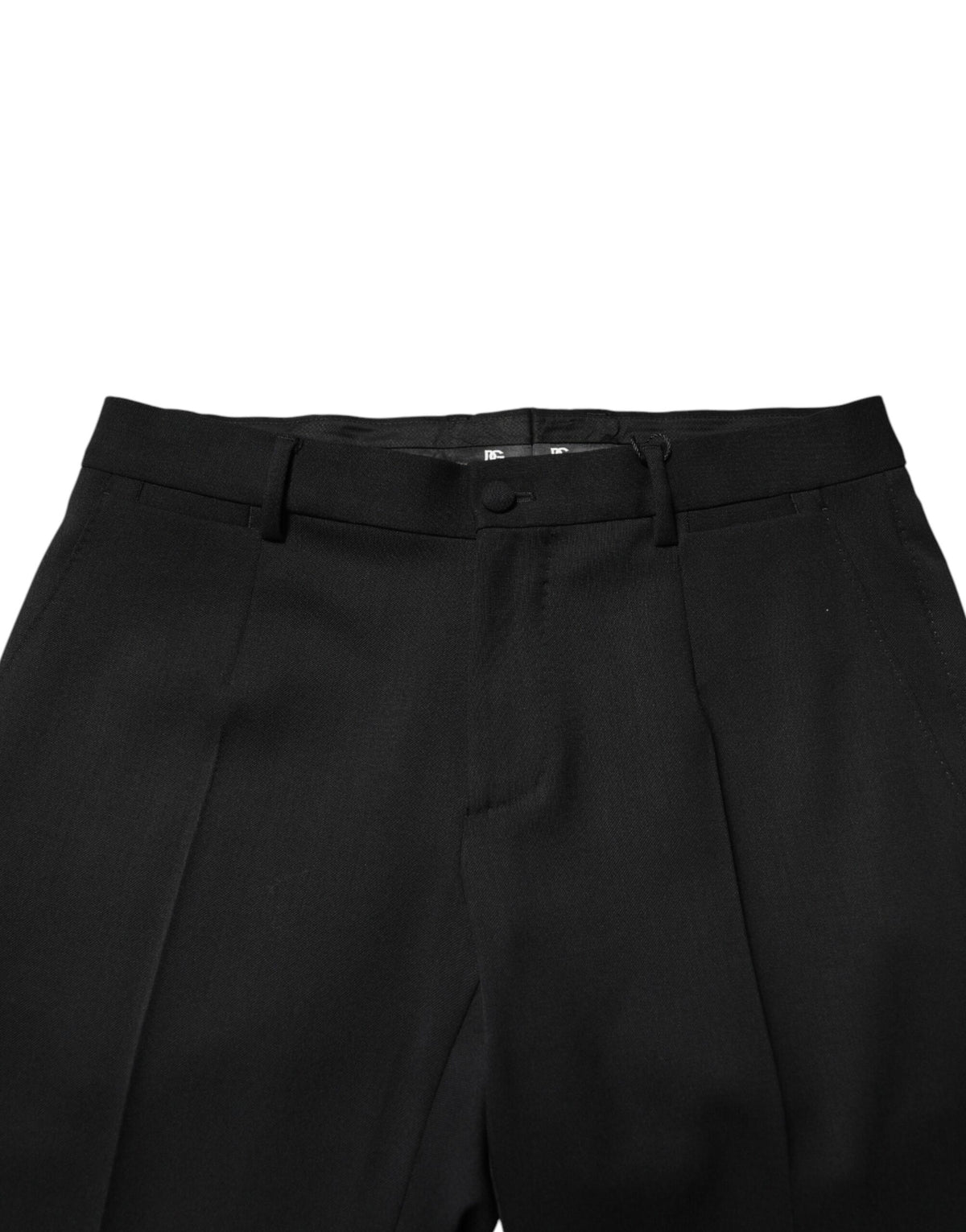 Pantalon habillé Dolce &amp; Gabbana en laine noire, taille mi-haute, pour homme.