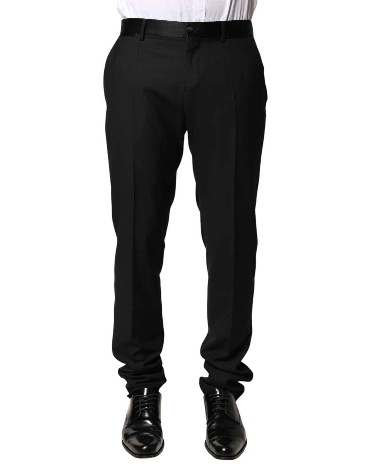 Pantalon habillé Dolce &amp; Gabbana en laine noire, taille mi-haute, pour homme.