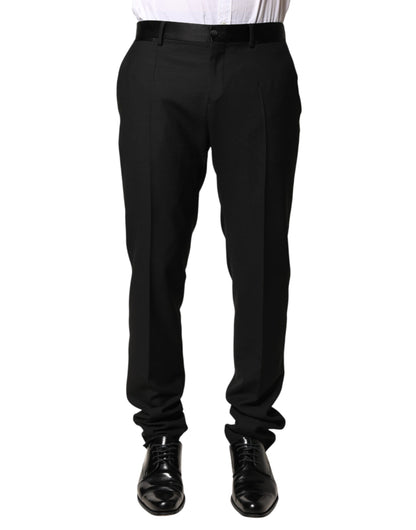 Pantalon habillé Dolce &amp; Gabbana en laine noire, taille mi-haute, pour homme.