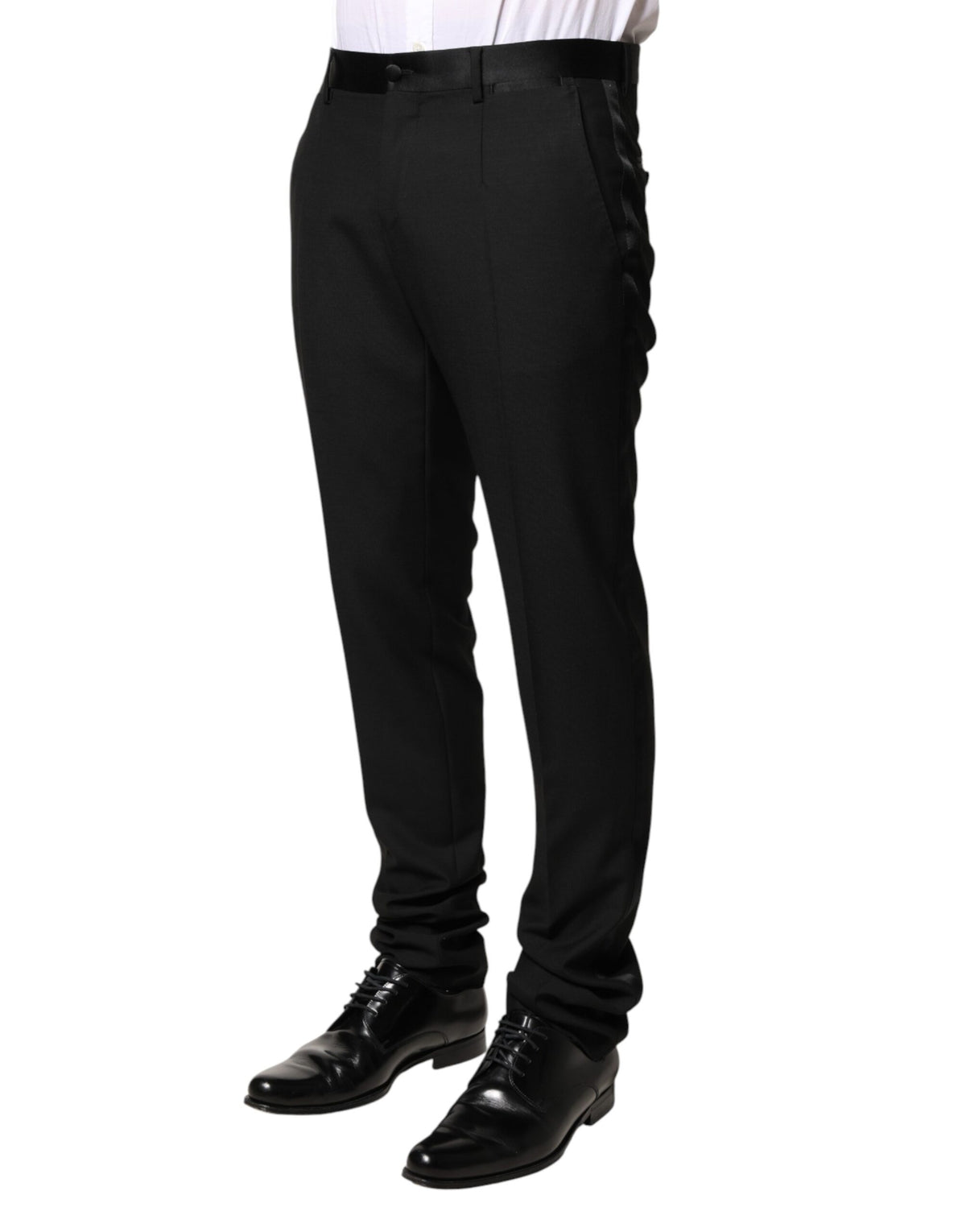 Pantalon habillé Dolce &amp; Gabbana en laine noire, taille mi-haute, pour homme.