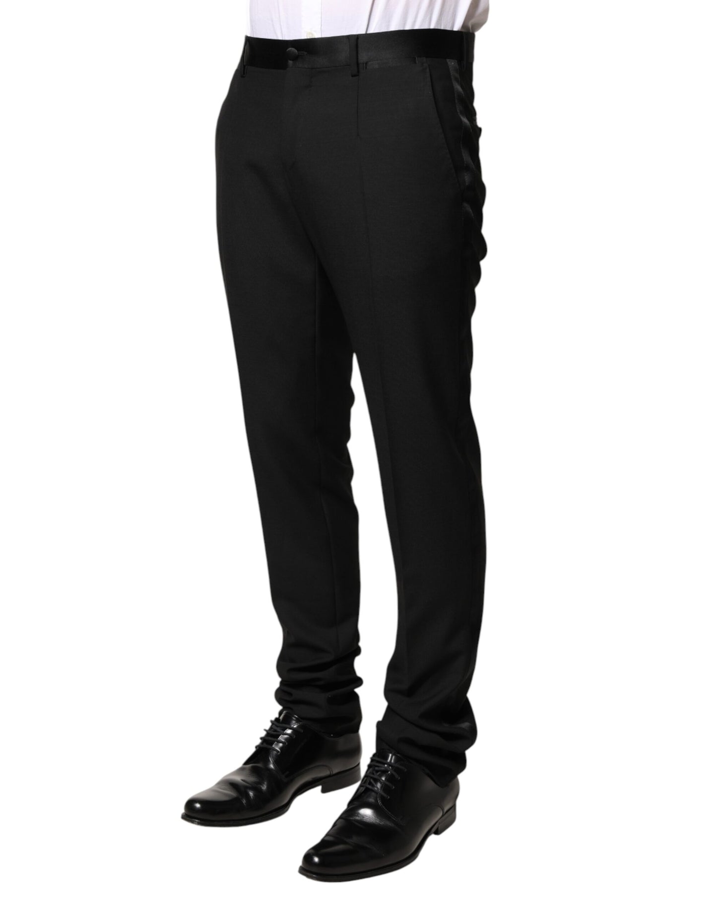 Pantalon habillé Dolce &amp; Gabbana en laine noire, taille mi-haute, pour homme.
