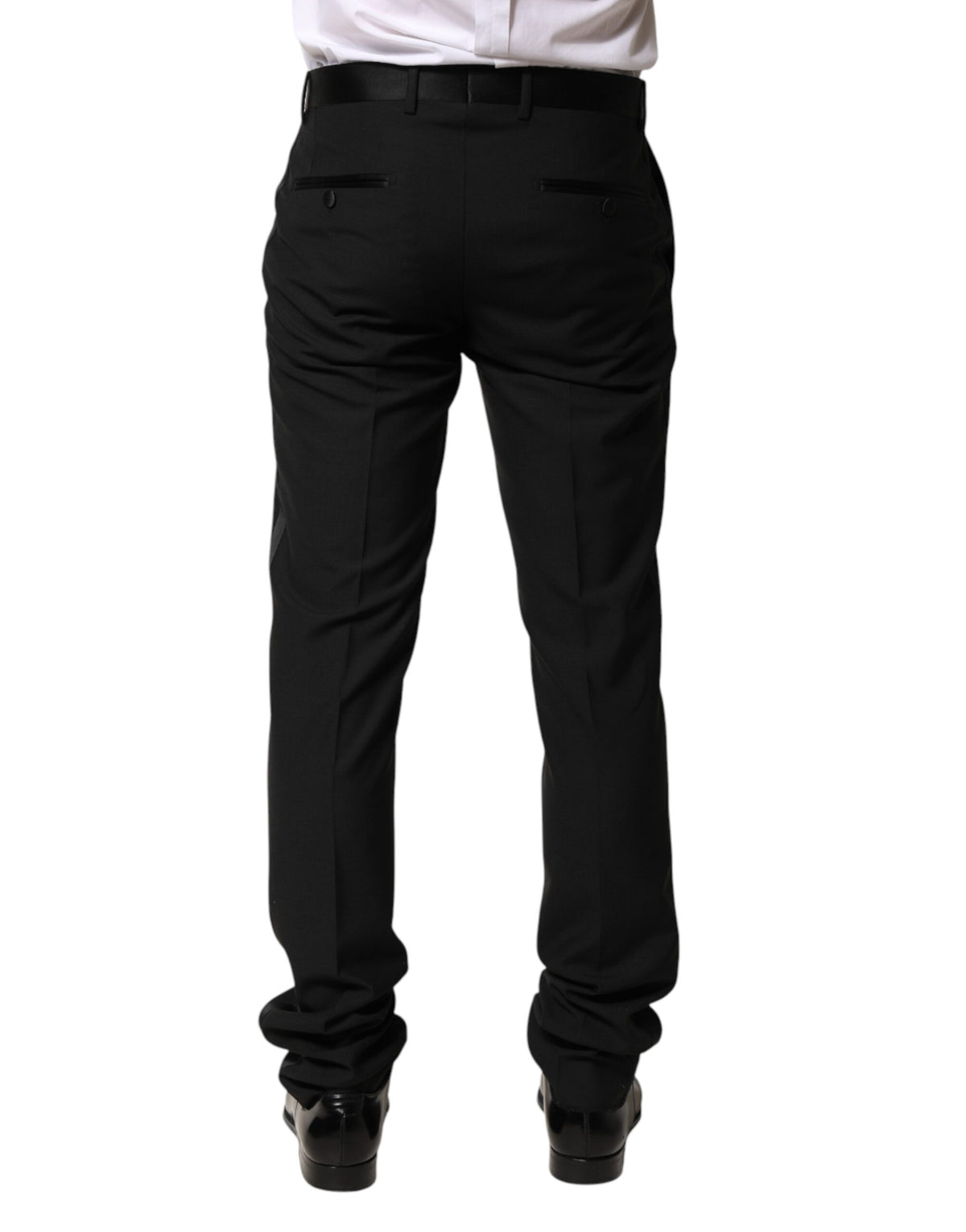 Pantalon habillé Dolce &amp; Gabbana en laine noire, taille mi-haute, pour homme.