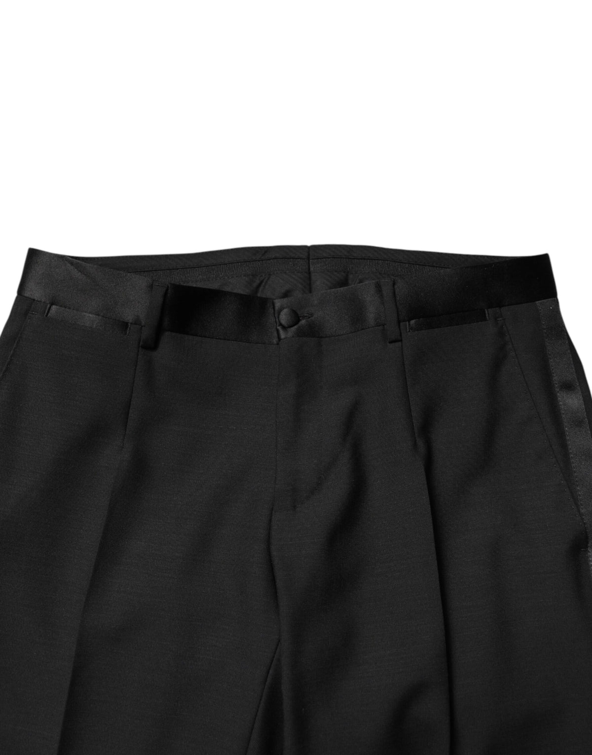 Pantalon habillé Dolce &amp; Gabbana en laine noire, taille mi-haute, pour homme.
